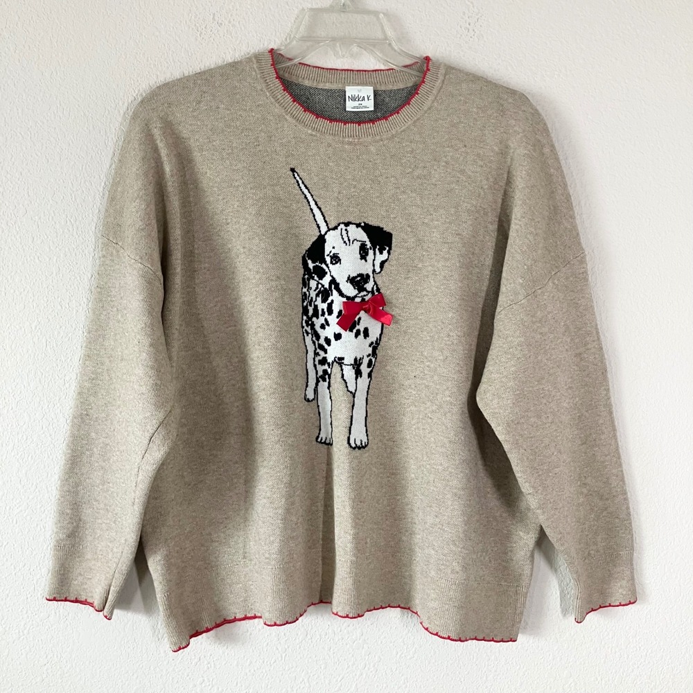 Plus Size Dalmatian Dog Sweater 2X Soft Knit Pullover Novelty Neutral Dog Lover